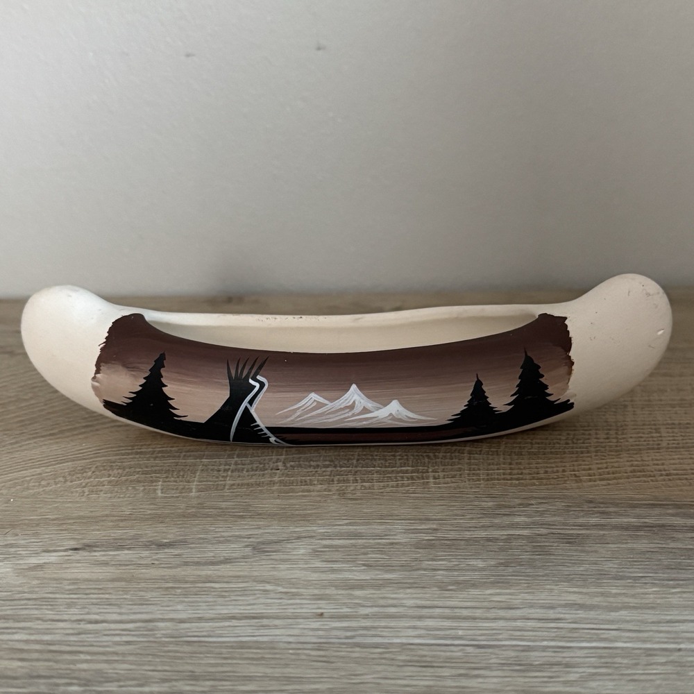 Cedar Mesa Pottery Canoe Ceramic Hand Painted Navajo Native American Signed